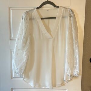 Entro Cream Blouse with Floral Sheer Sleeves
